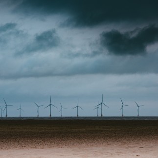 view of windfarm from the beach