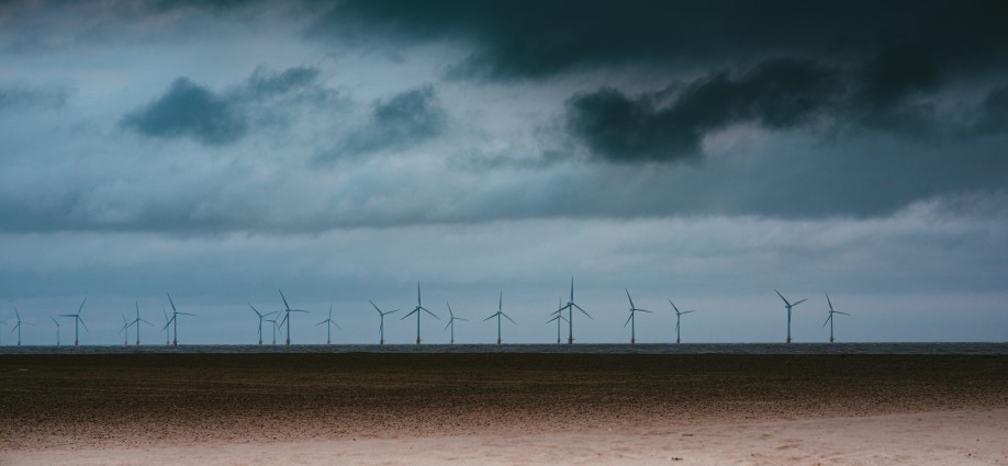 view of windfarm from the beach
